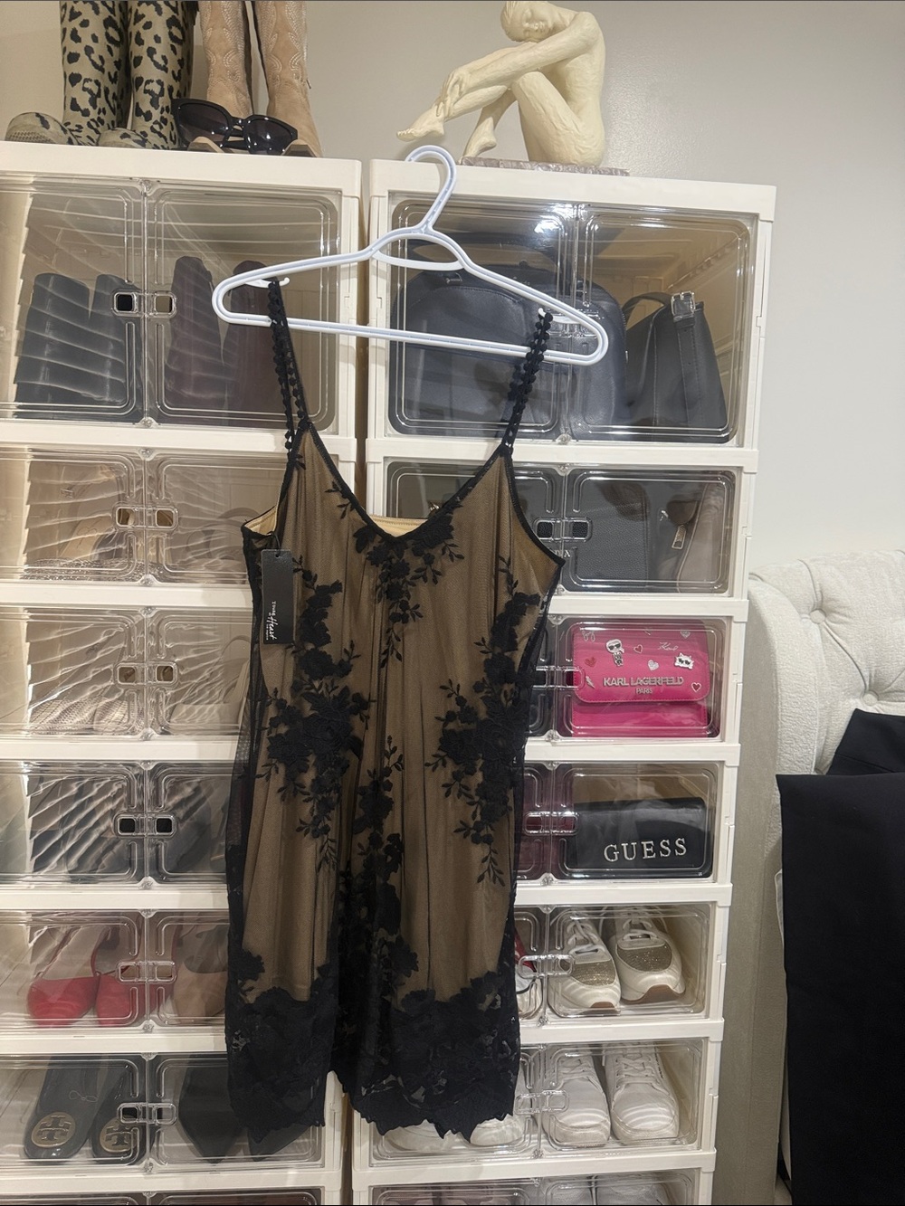 Sheer Black Floral Lace Slip Dress